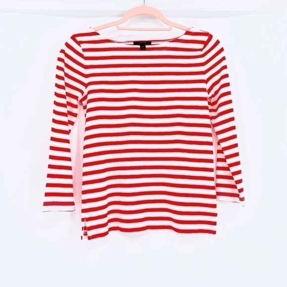 J. Crew red striped 3/4 sleeve boat neck tee classic minimalist preppy size XXS - Picture 6 of 14